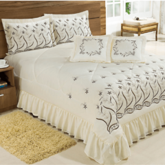 Kit Cobre Leito Casal King Desejos 07 Peças Bordado - Palha - comprar online