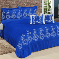Kit Cobre Leito Casal Queen Amore 07 Peças Bordadas - Azul - comprar online