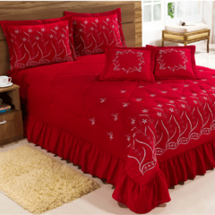 Kit Cobre Leito Casal King Desejos 07 Peças Bordado - Vermelho - comprar online