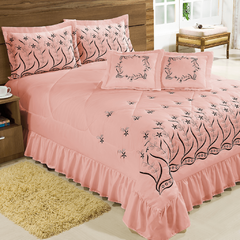 Kit Cobre Leito Casal Queen Desejos 07 Peças Bordado - Salmão - comprar online