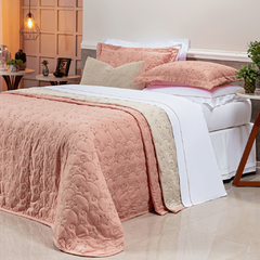 COBRE LEITO QUEEN BORDADO BOUTI DUPLA FACE PERCAL 400 FIOS 03 PEÇAS - ROSÊ