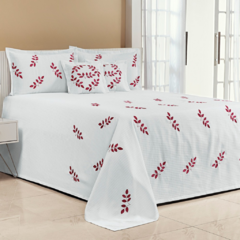 KIT COBRE LEITO SOLTEIRO BELISSÍMA 04 PEÇAS PIQUET BORDADA - BRANCO COM VERMELHO