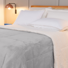 COBERDROM CASAL KING MANTA SHERPA 01 PEÇA - CINZA - Bom Bordado - Loja online de Enxovais