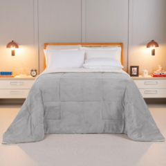 COBERDROM CASAL QUEEN MANTA SHERPA 01 PEÇA - CINZA