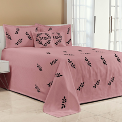KIT COBRE LEITO CASAL QUEEN BELISSÍMA 07 PEÇAS PIQUET BORDADA - ROSÊ