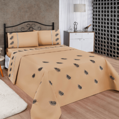 JOGO DE LENÇOL REALEZA MICROPERCAL BORDADO CASAL QUEEN 04 PEÇAS - AVELÃ