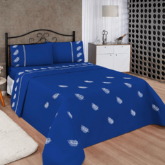 JOGO DE LENÇOL REALEZA MICROPERCAL BORDADO CASAL KING 04 PEÇAS - AZUL ROYAL