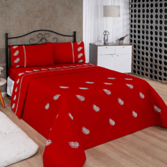 JOGO DE LENÇOL REALEZA MICROPERCAL BORDADO CASAL QUEEN 04 PEÇAS - VERMELHO