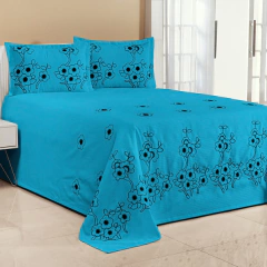 KIT COBRE LEITO FLORÊNCIA CASAL QUEEN 03 PEÇAS BORDADO - TURQUESA