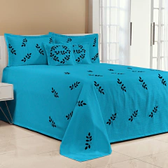 KIT COBRE LEITO CASAL QUEEN BELISSÍMA 07 PEÇAS PIQUET BORDADA - TURQUESA