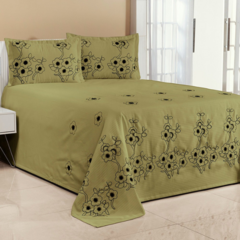 KIT COBRE LEITO FLORÊNCIA SUPER KING 03 PEÇAS BORDADO - VERDE