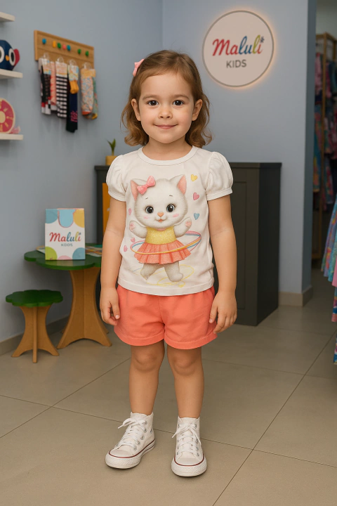Conjunto Kukie Cat Fun Coral