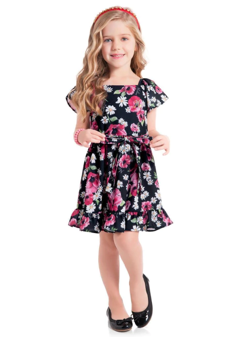 Vestido Infantil Floral Preto Milon - comprar online
