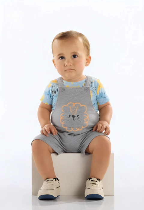 Conjunto Body e Macacão Bichinhos Cinza