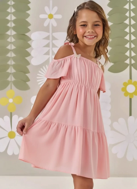 Vestido Rodado Infantil Rosa