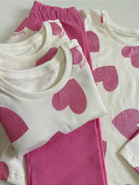 Conjunto Coração Pink Manga Longa