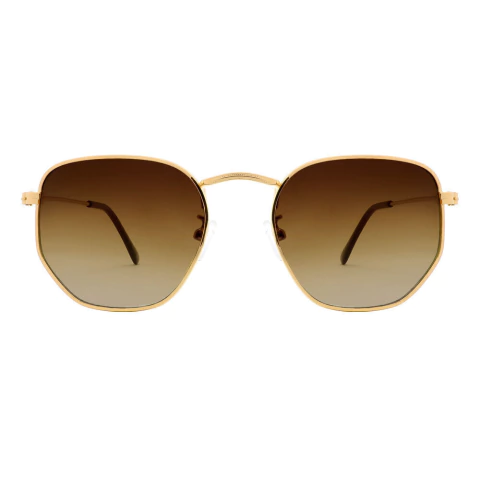 ÓCULOS DE SOL HEXAGONAL DOURADO E CAFÉ