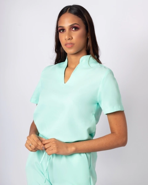 Pijama Cirúrgico - Gola Alta - Verde Acqua