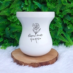 Cuia de Madeira Imbuia Bago Gravação " Bem me Quero " Branco n10