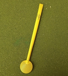 Bomba de Chimarrão Inox com Pintura Especial 23cm Bojo Fixo Amarelo " Nossa Senhora "