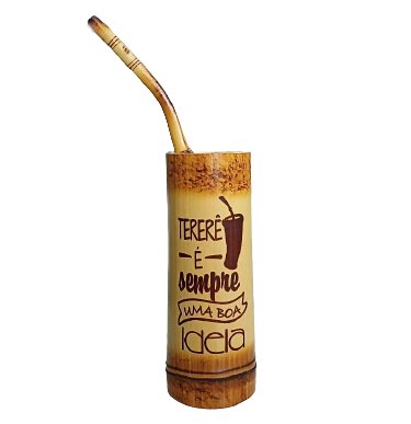 Cuia Tererê de Bambu + Bomba com Gravação " Tererê é sempre uma boa ideia "