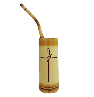 Cuia Tererê de Bambu + Bomba com Gravação " Fé "