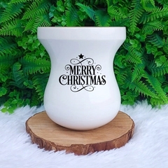 Cuia de Madeira Imbuia Bago Gravação " Mary Christmas " Branco n26