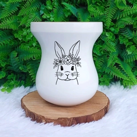 Cuia de Madeira Imbuia Bago Gravação " Coelho coroa de flores " Branco n28 - comprar online