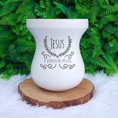 Cuia de Madeira Imbuia Bago Gravação " Jesus a verdadeira Páscoa " Branco n37 - comprar online