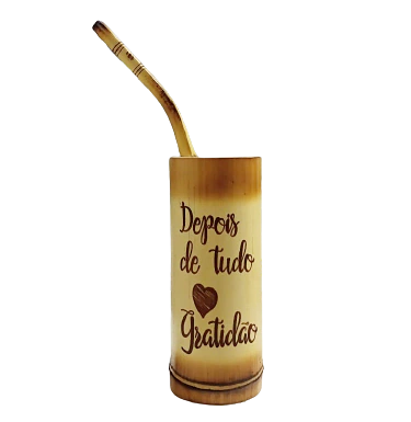 Cuia Tererê de Bambu + Bomba com Gravação " Depois de tudo gratidão "
