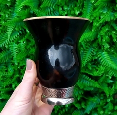 Cuia Queimada Porongo Natural Preto " Pé de Metal "