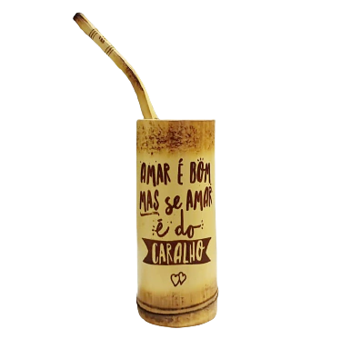 Cuia Tererê de Bambu + Bomba com Gravação " Amar é bom mas se amar é do caralho "