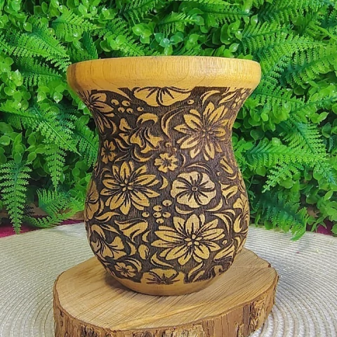 Cuia de Madeira Bago Gravação 360° " Flores " Selada n12 - comprar online