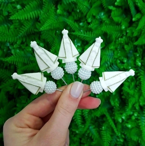 Kit 5 Enfeites "Mini Nossa Senhora Aparecida " Branca Pérola