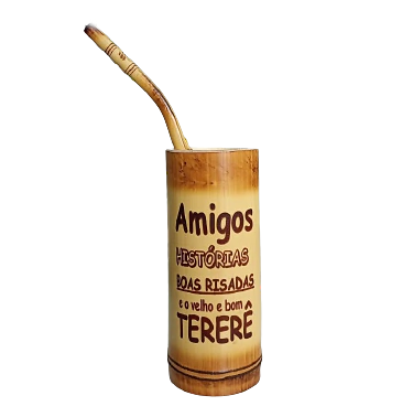 Cuia Tererê de Bambu + Bomba com Gravação " Amigos, história boas risadas e o velho e bom tererê "