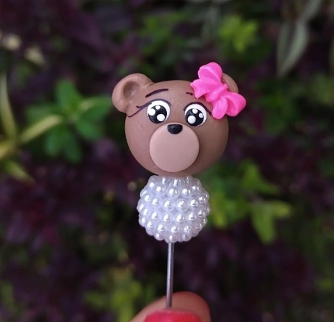 Kit 3 Enfeites de Cuia Cabeça Ursinha Pérola