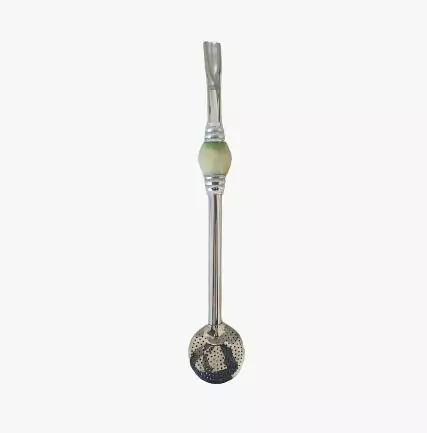 Bomba de Chimarrão Inox Amarelo Mesclado 23cm Pedra Ágata - comprar online