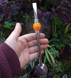 Bomba de Chimarrão Inox " Laranja Neon " Sextavada 22cm