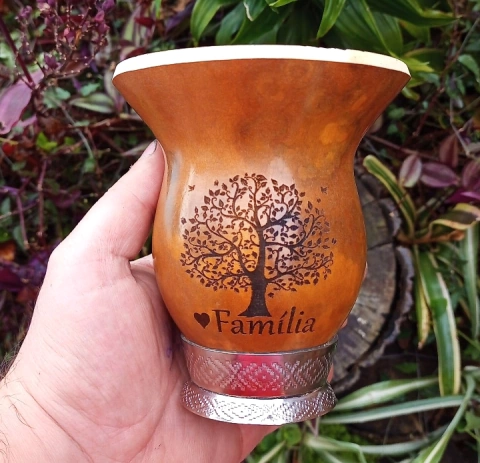 Cuia Porongo Pé de Metal " Árvore da Vida Família "