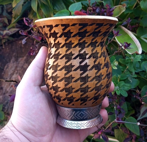 Cuia Porongo Gravação 360° Pé de Ferro " Pied Poule " 19