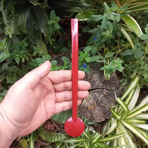 Bomba de Chimarrão Inox Pintura 23cm Bojo Fixo Pérola Vermelho
