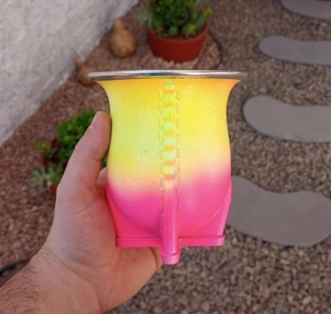 Cuia Porongo Uruguaia Degradê " Amarelo Neon / Rosa Neon "