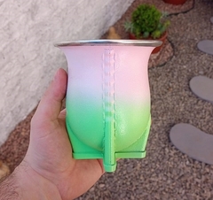 Cuia Porongo Uruguaia Degradê " Rosa BB / Verde "