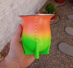 Cuia Porongo Uruguaia Degradê " Laranja Neon / Verde Neon "