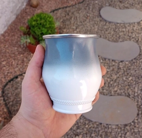 Cuia de Alumínio para Tererê Degradê " Cinza / Branco "