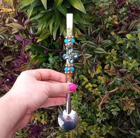 Bomba em Inox Decorada " Pedraria Azul " n86