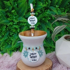 Kit Chimarrão 3 Peças Cuia + Bomba 45 + Pulseira 86 " Inspire o mundo ao seu redor "