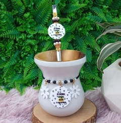 Kit Chimarrão 3 Peças Cuia + Bomba 41 + Pulseira 89 " Eu entrego confio aceito agradeço, corações "