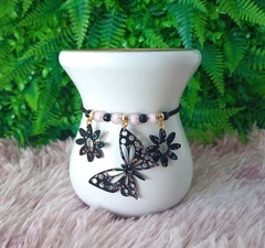Pulseira de Cuia " Borboleta Preto Festa " n101