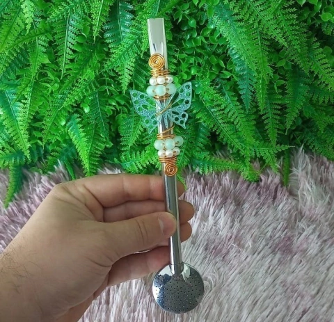 Bomba em Inox Decorada " Borboleta Azul BB Glitter " n52